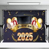 Aperturee - Aperturee Navy Blue Gold Ribbons Cap Congrats Grad Backdrop
